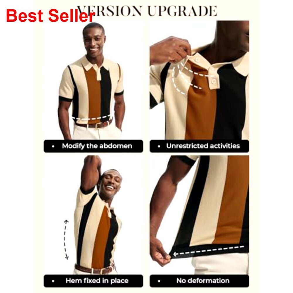 Vintage Striped Knit Polo Shirt Short Sleeve Casual Golf Summer - Picture 4 of 7